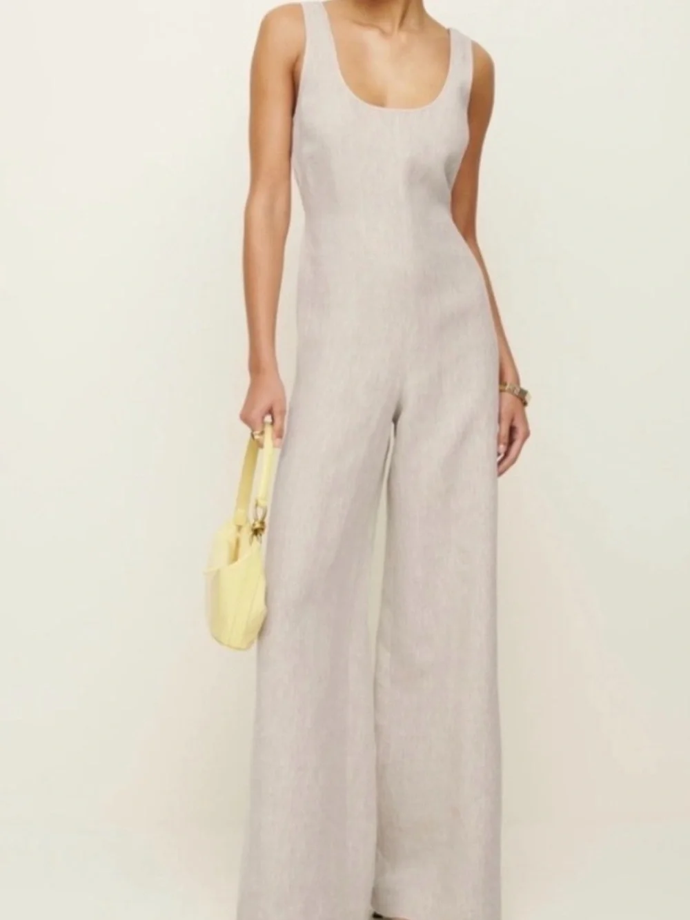 Reformation NWT Sleeveless Linen Light Beige Wide-Leg Jumpsuit